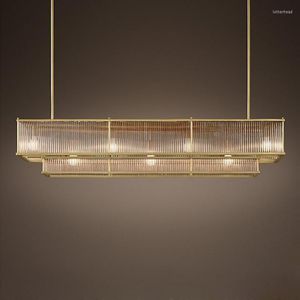 Les lustres LED E14 rétro Amercian Linear Round Copper Golden Chandelier Lighting Luster Suspension Luminaire Lampine pour Dinning Room