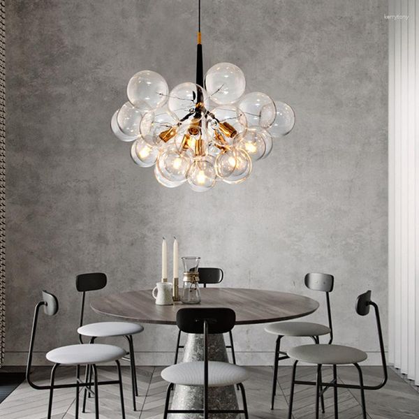 Lustres LED LUMIÈRES VERRES BULLE PLAFIER CHANDELIER NOIR LUSTER LUSTE MINIMALISTE LAMPES POUR LA COUPIT