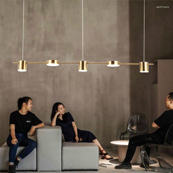 Lustres LED Long Lustre Cuisine Salle À Manger Bar Postmoderne Minimaliste Deisgn Suspension Noir Rose Or Fer Luminaires