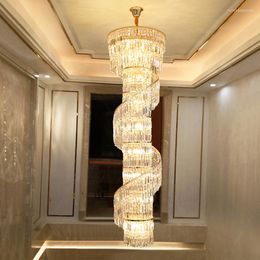Kroonluchters leidden moderne kristal kroonluchter Amerikaanse lange spiraalvormige lichten armatuur El Lobby Hall Parlor trap huis binnenverlichting