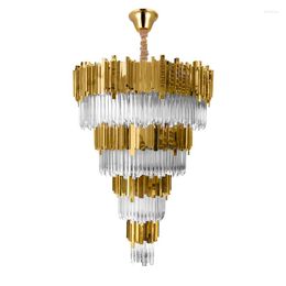 Lustres LED Moderne Rond Or Argent Cristal 4 Niveaux Designer Lustre Éclairage Lustre Suspension Luminaire Lampen Pour Salle À Manger