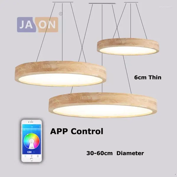 Lustres LED moderne bois fer acrylique 6 cm mince APP contrôle 2 en 1 lustre. Lustre éclairage lampe pour salle à manger