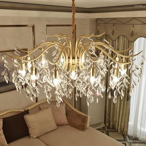Lustres LED lustre en cristal d'or nordique pour salon lampe suspendue de luxe éclairage intérieur lampara luminaire de salle à manger