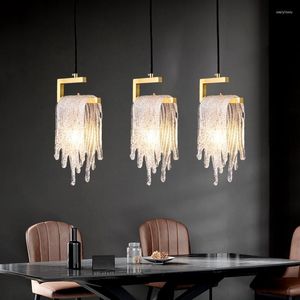 Lustres Led Suspension Chambre Lustre De Chevet Moderne Minimaliste Tout Cuivre Lumière Ligne De Luxe Tête Unique Fond Mur Cristal