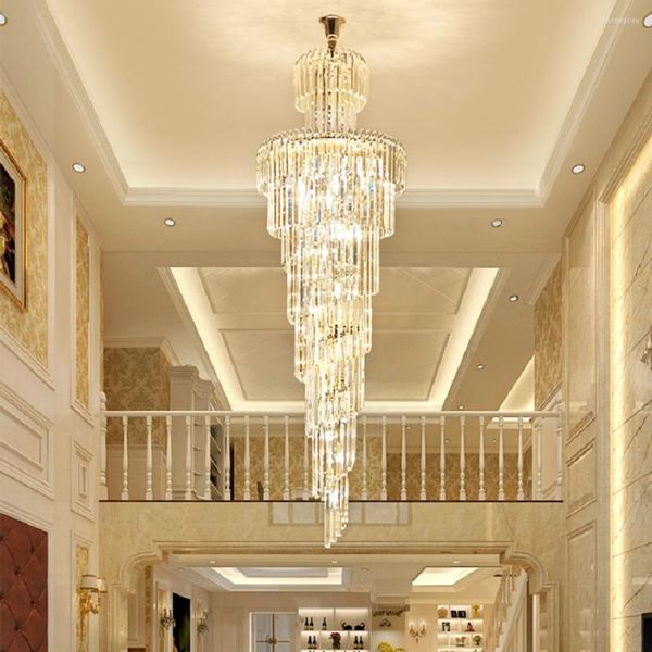 Candelabros LED Lámpara colgante Cristal Lujo Moderno Araña Sala de estar Cromo Espiral Escalera Lng Dúplex Villa Decorativo