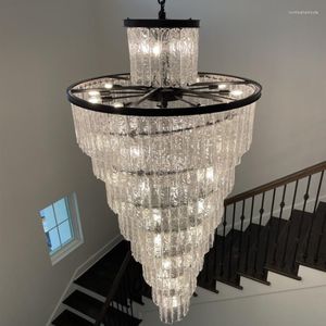 Kroonluchters led hanglamp licht licht kroonluchter luxe zwart kristal voor el lobby grand duplex wenteltrap lang modern decor