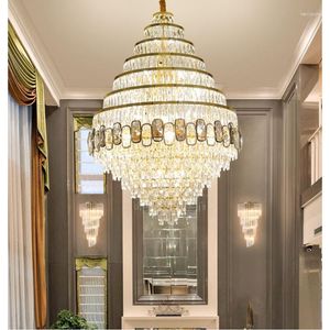 Lustres LED pendentif lampe lumière luxe cristal Villa grand lustre pour salon El hall décoration couleur mixte