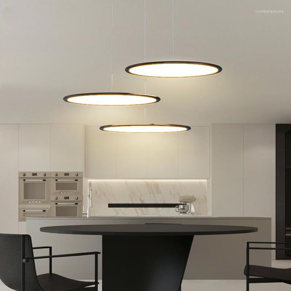 Lustres LED Suspension Moderne À Distance Gradation Lustre Éclairage Simple Rond Noir Blanc Salon Salle À Manger Chambre Intérieur Suspendu