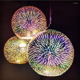 Lustres LED Pendentif Lumières Miroir Boule De Verre 3D Feu D'artifice Abat-Jour Loft Restaurant Bar Cuisine Île Décoration Suspendue Lig