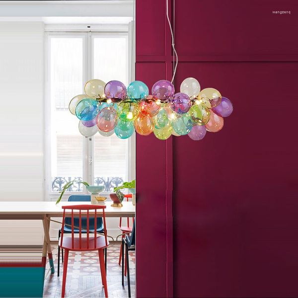 Lustres LED postmoderne colorisé bulle de verre concepteur Lustre éclairage Lustre Suspension Luminaire Lampen pour salle à manger