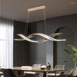 Kroonluchters LED Restaurant Kroonluchter Strip Moderne Minimalistische 2023 Licht Luxe Zwart Long Long One Word Bar Table Lamp