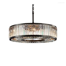 Kroonluchters LED Retro Amerikaanse Zwarte Ronde Kristallen Hanglampen Kroonluchter Verlichting Lustre Schorsing Armatuur Lampen Voor Woonkamer