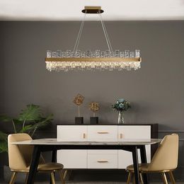 Lustres LED rond moderne suspension cristal or lampes suspendues lampara de techo pour table à manger