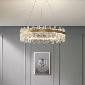 Kroonluchters leidden rond naar het seizoen 2023 Trend Crystal Gold Hanging Lampen Lamparas de Techo voor eetkamerwonen