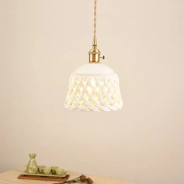 Lámparas de araña de estilo industrial, lámpara de cerámica tejida de bambú/lámpara de reloj, mesa de comedor, bar, mesita de noche
