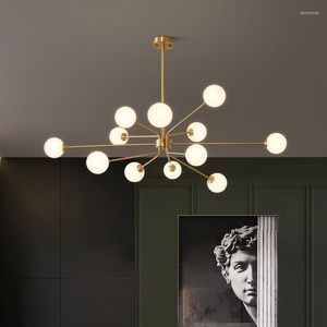 Lustres lumière Led Art lustre suspension moderne nordique cuivre luxe salle à manger salon suspendu chambre hall verre boule luminaires