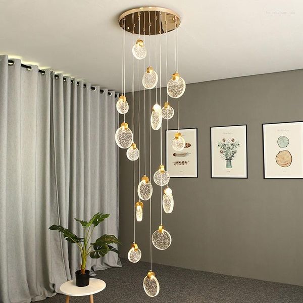 Lustres Lumière LED Art Lustre Pendentif Lampe Duplex Escaliers Moderne Salon Salle À Manger Suspendu Villa Hall Cristal De Luxe Réglable Luminaires