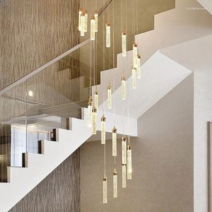 Lustres Lumière Long Lustre Duplex Escalier Salon Grande Villa Moderne Minimaliste Loft Tournant Cristal