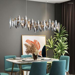 Lustres lumière luxe noir lampe cristal longue salle à manger Table lustre moderne
