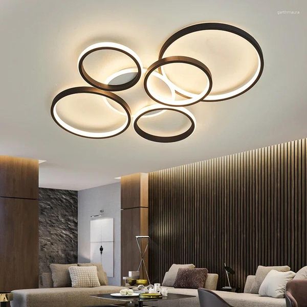 Candeliers Light Luxury Circular Ring Techo LED LED Modern Led Accesorios Decoración de la sala de estar Black/Gold Color EL Iluminación Lustre