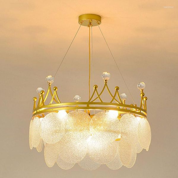 Candelabros de luces, corona dorada de cristal de lujo moderna para sala de estar, comedor, dormitorio, Villa, princesa, niña, lámpara colgante de iluminación