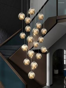 Kroonluchters Lichten Postmoderne Trappen LED Villa Loft El Lobby Luxe Opknoping Kunst Woonkamer Home Decor Glazen Lamp