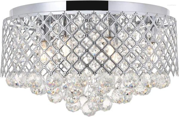 Chandeliers Living District Plafonnier Tully en métal et cristal à 6 ampoules, chrome/transparent