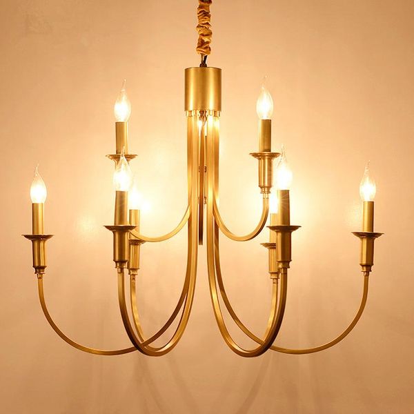 Candelabros para sala de estar, candelabros LED de cobre lleno de bronce dorado, estilo rústico americano Retro, restaurante Prestigio