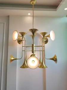 Kroonluchters Woonkamer Loft Plafondlamp Gouden Hoorn Led Kroonluchter Kunst Creatieve Trap Hanglampen Home Decoraties Glans