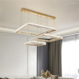 Kroonluchters woonkamer moderne slimme dimbare kroonluchter glans cristal led hanger foyer hangende verlichting art deco