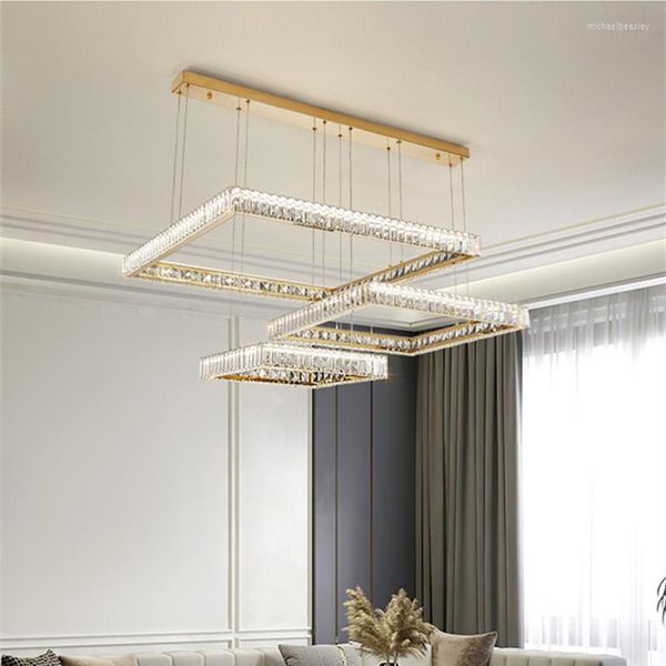 Lustres Salon Moderne Smart Dimmable Lustre Lustre Cristal Led Pendentif Foyer Suspendu Éclairage Art Déco