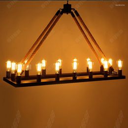 Lustres Style Loft nordique rétro Vintage corde carré noir/fer couleur rouille E27 AC 110 V 220 V 16 lumières lampe industrielle