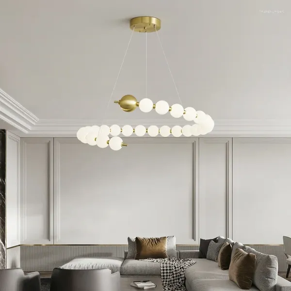 Lustres Long lustre lumière chambre LED avec boule blanche contemporain moderne pour salon salle à manger