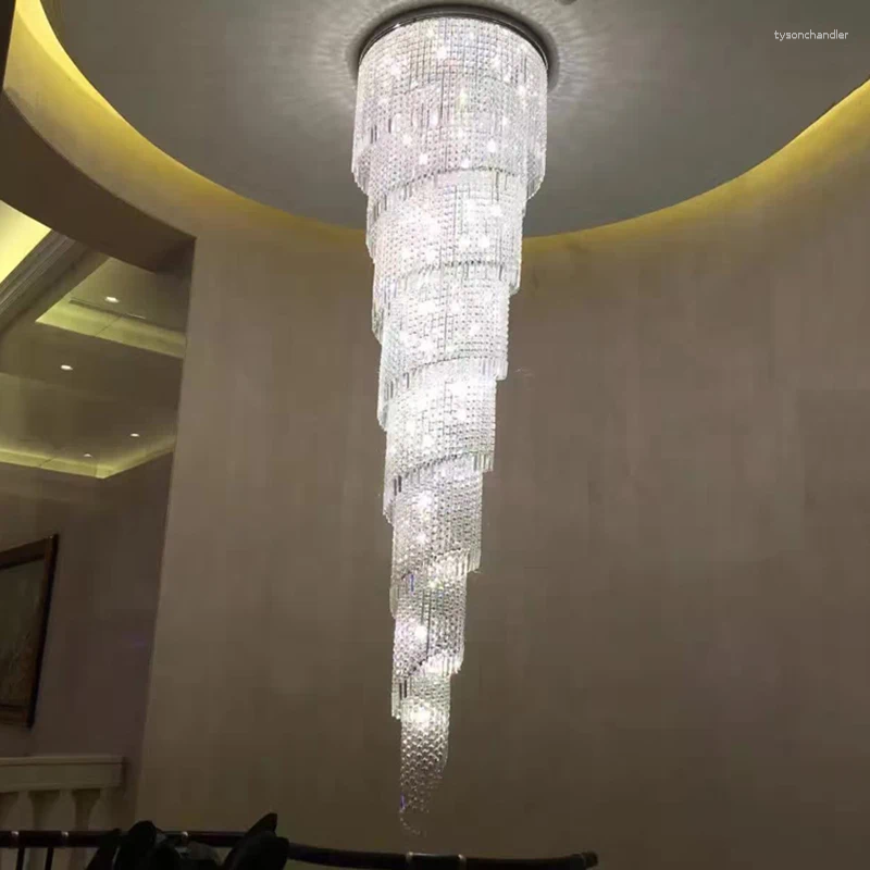 Lustres de longa escala luxo espiral luzes de cristal luminárias LED K9 lâmpada moderna iluminação de escada