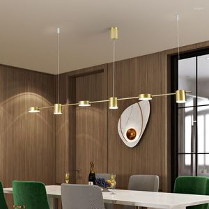 Lustres longue bande Restaurant nordique moderne minimaliste LED doré Table à manger Bar boutique bureau café pendentif éclairage lumières
