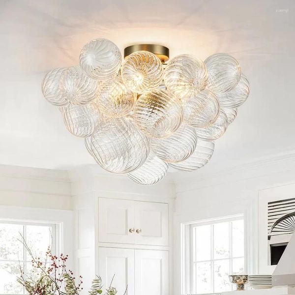 Lustres Longree Globe Globe Plafond Light Cluster Bubble Ribbed Bubble Semi Flush Fixtures Chandelier pour salle à manger Roon Kitchen