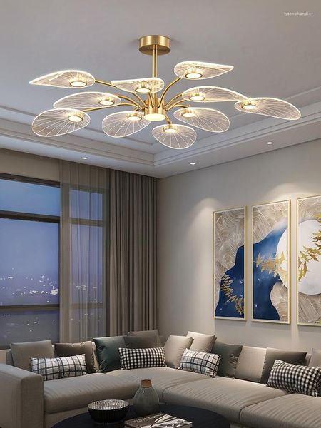 Lámparas de araña Lotus Forma de hoja Diseño de decoración del hogar Fixtur Lámpara de techo de la sala de estar Cobre nórdico para cenas de dormitorio