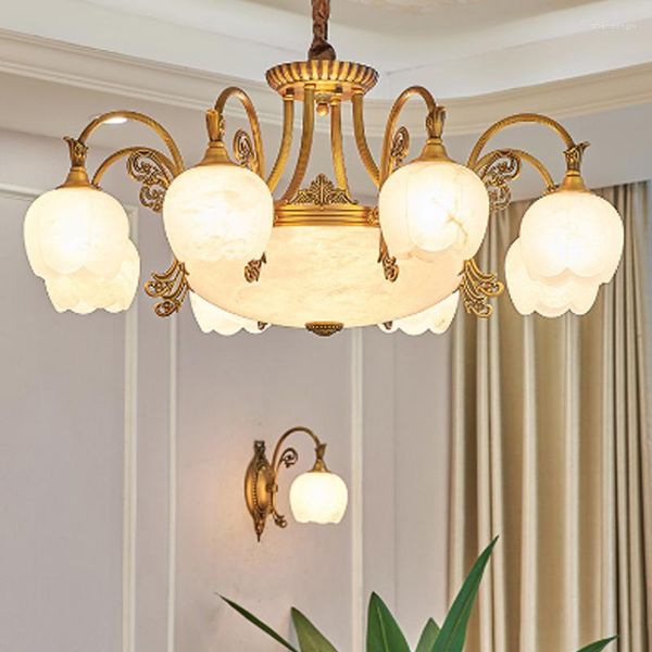Lustres luxueux plafond plafonnier lustre éclairage en pierre naturelle pendante suspendue cuivre salon el hall restaurant décorer
