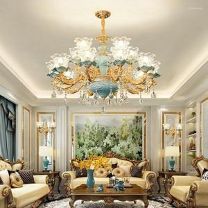 Kroonluchters luxueuze K9 kristal woonkamer kroonluchter plafondlamp keramische villa slaapkamer dineren blauwe binnenbecoratielampen