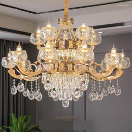 Kroonluchters Luxe Led Led Crystal Chandelier Candelabra Zink Alloy Lighting Villa Grand El Stair Lamp