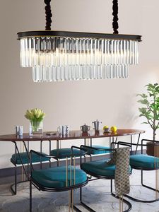 Kroonluchters Luxe zwarte kristallen kroonluchter voor eetkamer Ovaal ontwerp Modern interieur Lichtpunt Lange keukeneiland Cristal Lamp