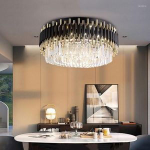 Lustres Luxe Noir Pour Chambre Cristal Luminaire Rond Moderne LED Salon