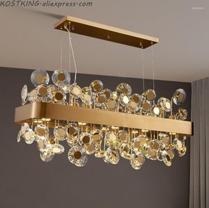 Lustres De Luxe Noir / Or Lustre Éclairage Pour Salle À Manger Rectangle Luminaires Suspendus Cuisine Moderne Île Cristal Lustre