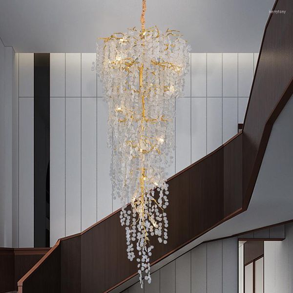 Lustres De Luxe Composé Bâtiment Salon Lustre En Cristal Éclairage Escaliers Projet Villa Hall Creux Français Pendentif Lampes