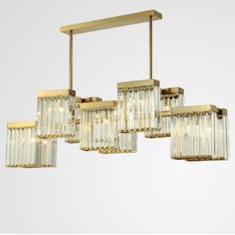 Lustres de luxo lustre de cristal retângulo ouro sala de estar restaurante patch arte led el lâmpada personalizada