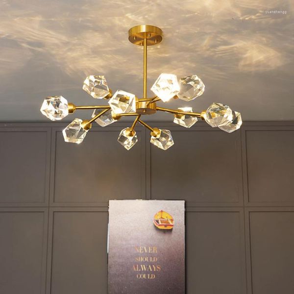 Lustres De Luxe Cristal LED Lampes Suspendues Pour Salon Cuisine Chambre À Manger Or Cuivre Lustre De Salon Appareil