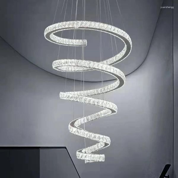 Lámparas de araña Anillo de cristal de lujo Lámpara LED Lámparas colgantes de cristal de plata modernas para sala de comedor Accesorios de iluminación redondos Luminaria interior