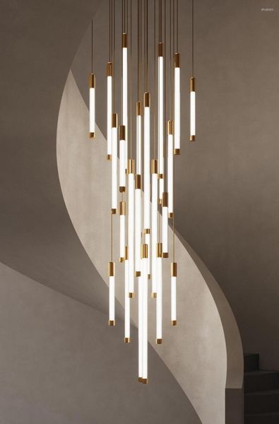 Lustres Design de luxe longue LED lustre pour escalier moderne salon hall suspendu luminaire grande lampe de décoration intérieure