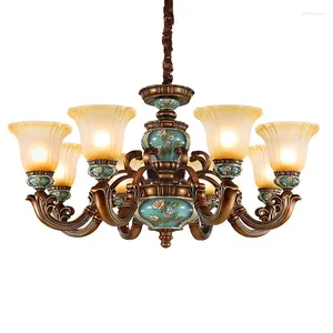 Kroonluchters Luxe Europese stijl Vintage klassieke matglazen lampenkap Hars hanglamp met snijwerk Bloemen Decorverlichting