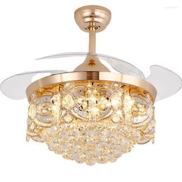 Kroonluchters Luxe Gouden LED Kroonluchter Verlichting Afstandsbediening Fancy Hanglamp Thuis El Moderne Kristallen Plafondventilator Met Licht